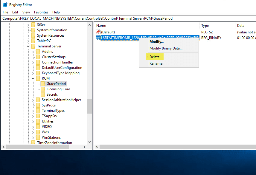 Windows Server: Reset RDS Grace Period